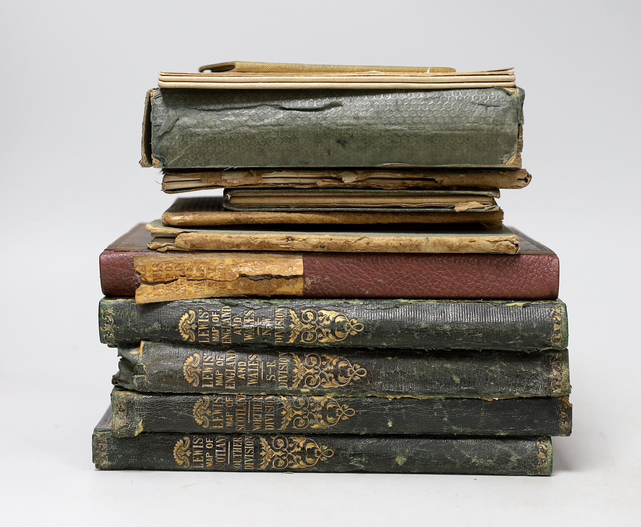 MAPS: Lewis, Samuel. Lewis’ Map of England and Wales [&] Scotland, 4 vols. only (of 7), hand-coloured, linen-backed, in sections, each within contemporary green straight-grain morocco, gilt, [c.1840]. Sold with George an